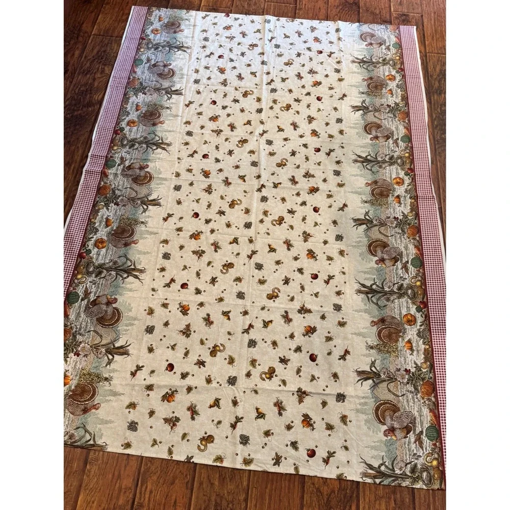 Springs Industries Harvest Toile Wide Thanksgiving Tablecloth Turkey Red Gingham
